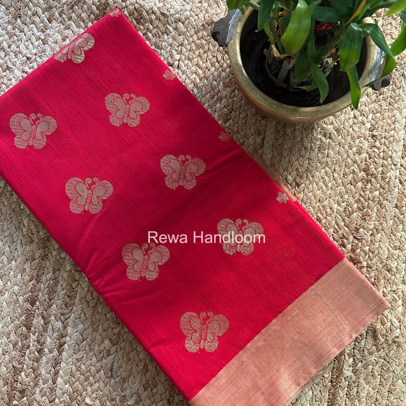 Red Chanderi Butta Silk Saree BSC034