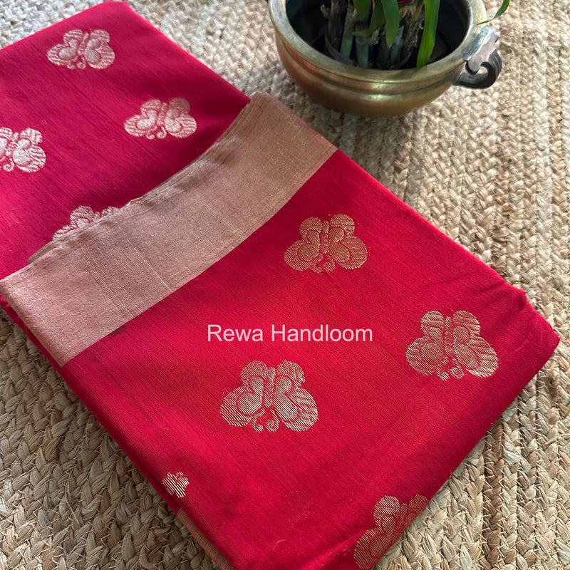 Red Chanderi Butta Silk Saree BSC034