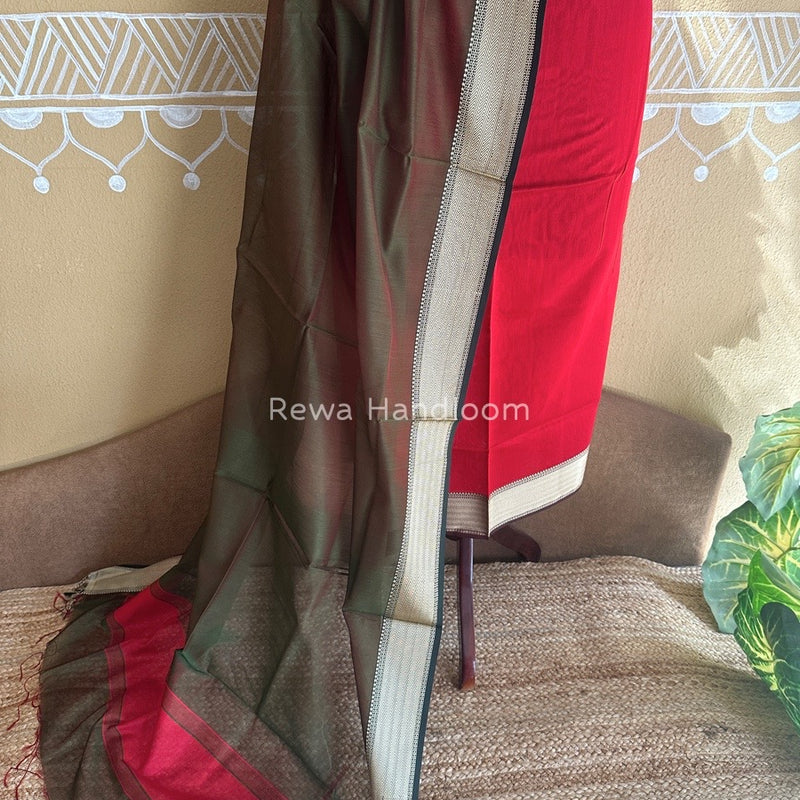 Maheshwari Red-Mehendi Green Multicolour Dress Material RTP03