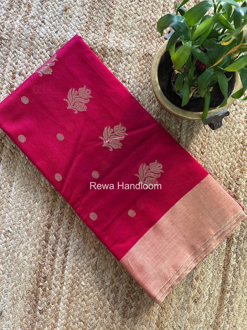 Rani Pink Chanderi Butta Silk Saree BSC035