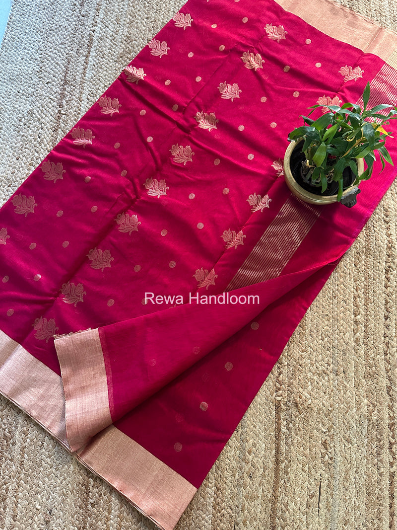 Rani Pink Chanderi Butta Silk Saree BSC035
