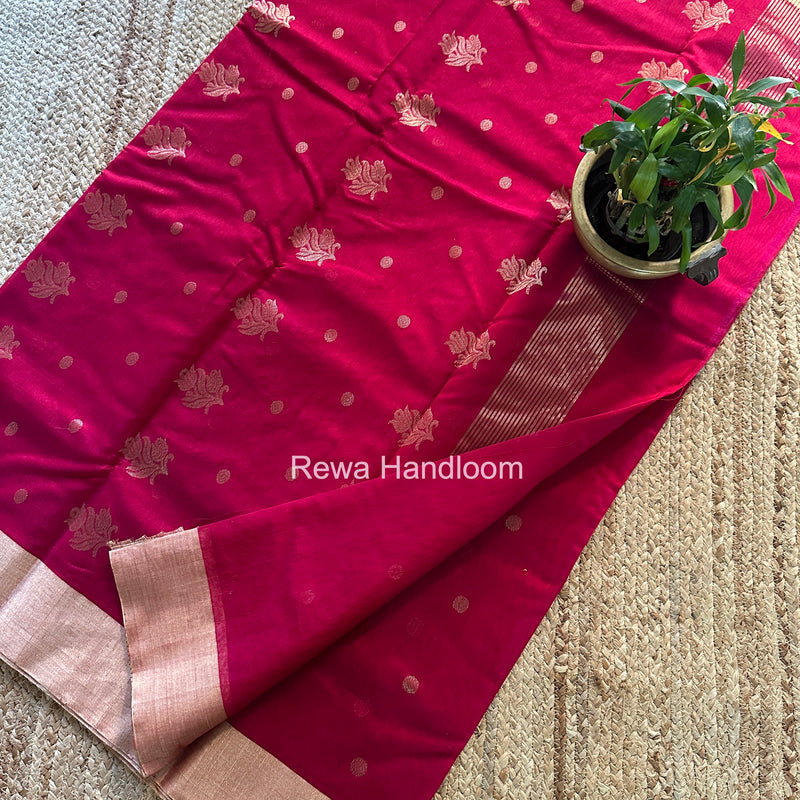Rani Pink Chanderi Butta Silk Saree BSC035