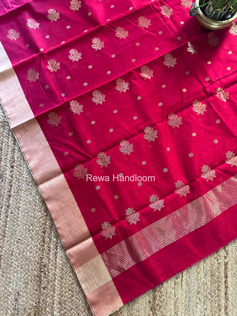 Rani Pink Chanderi Butta Silk Saree BSC035