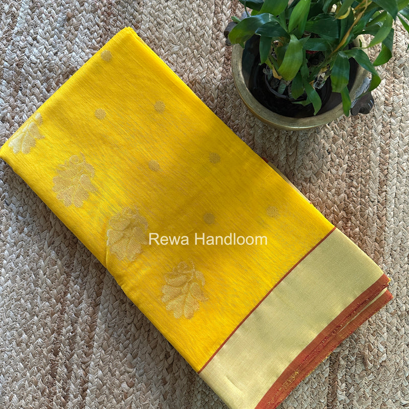 Lemon Yellow Chanderi Butta Silk Saree BSC036