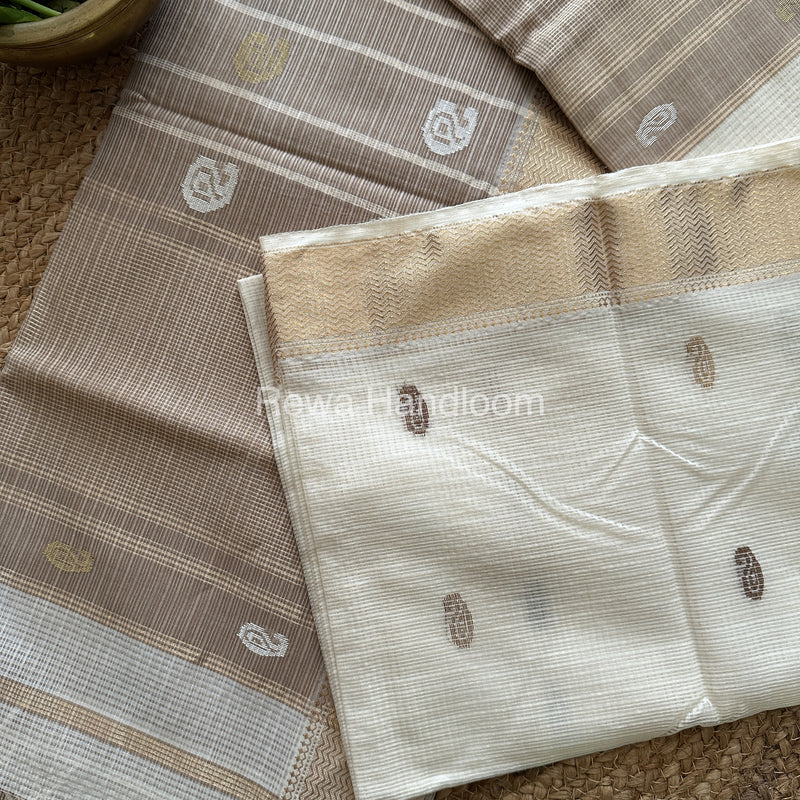 White Zari Butti ~ Maheshwari Saree-KJS01