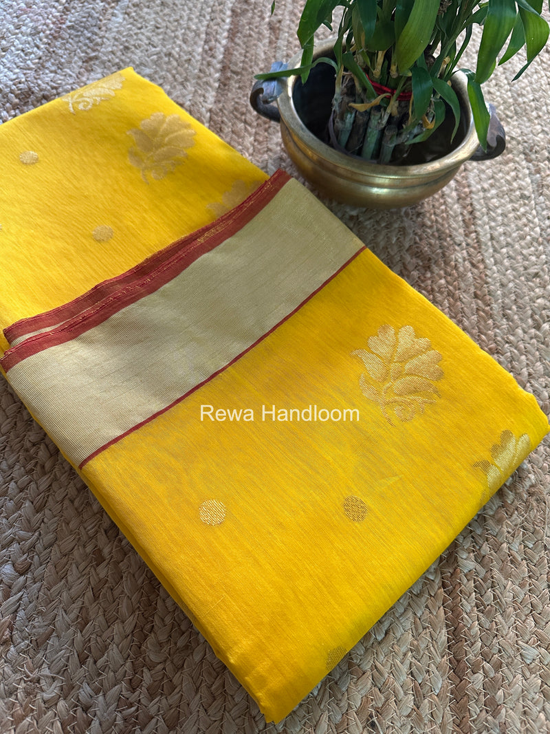 Lemon Yellow Chanderi Butta Silk Saree BSC036