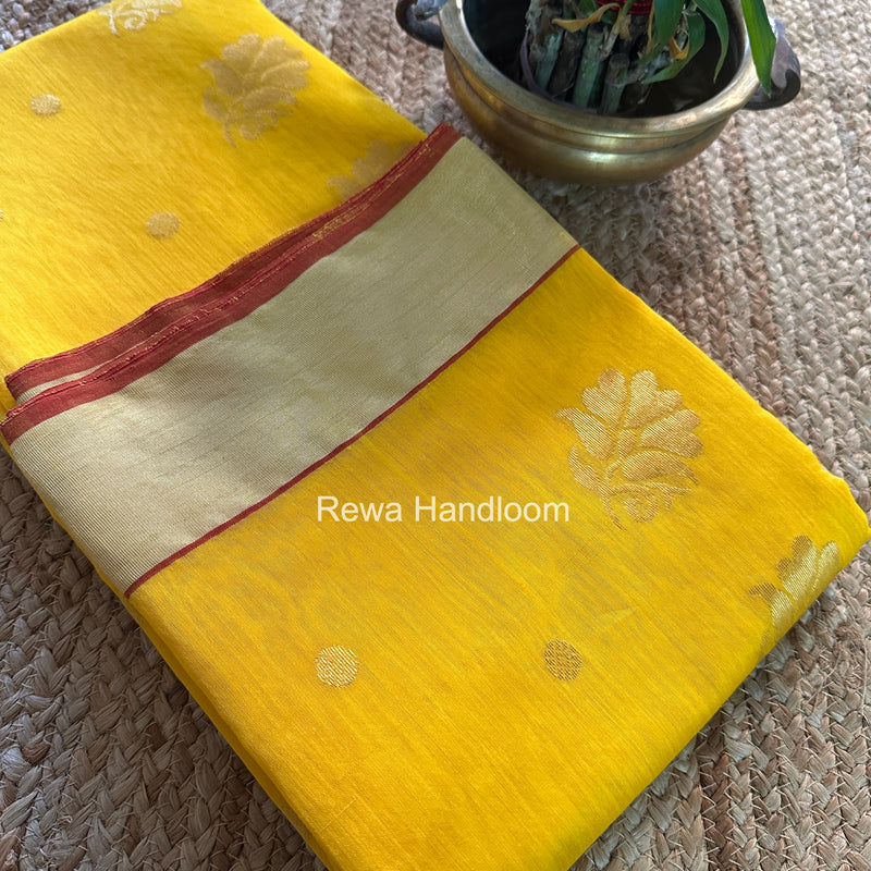 Lemon Yellow Chanderi Butta Silk Saree BSC036