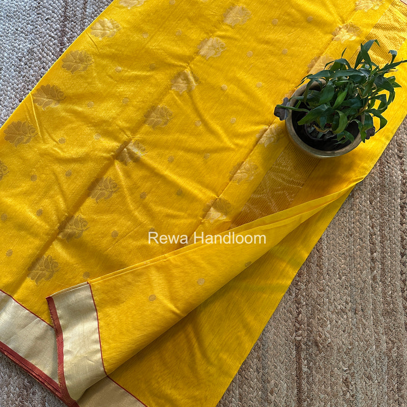 Lemon Yellow Chanderi Butta Silk Saree BSC036