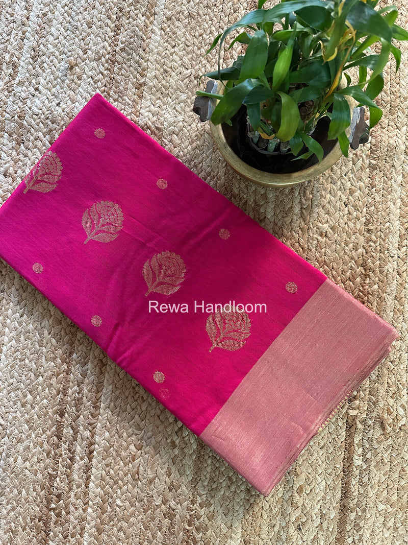 Rani Pink Chanderi Butta Silk Saree BSC027