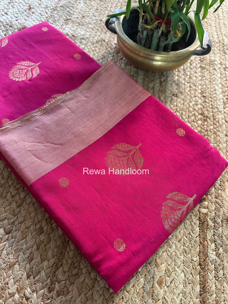 Rani Pink Chanderi Butta Silk Saree BSC027