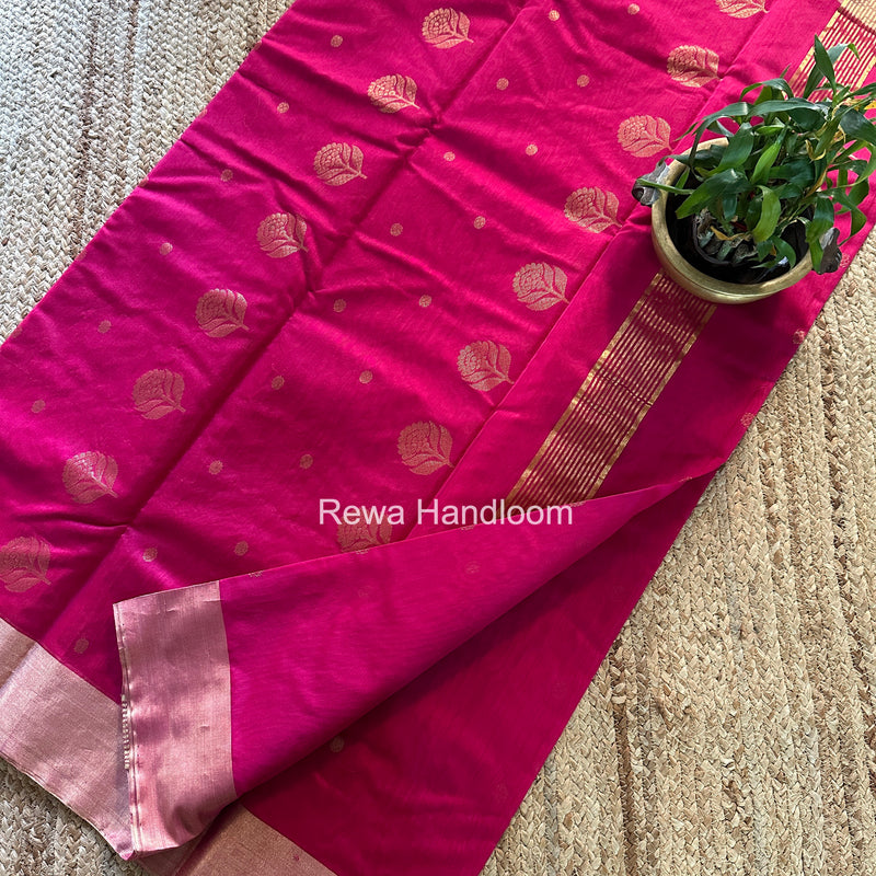 Rani Pink Chanderi Butta Silk Saree BSC027