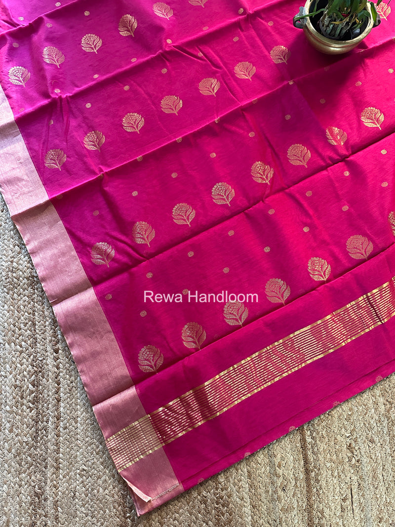 Rani Pink Chanderi Butta Silk Saree BSC027