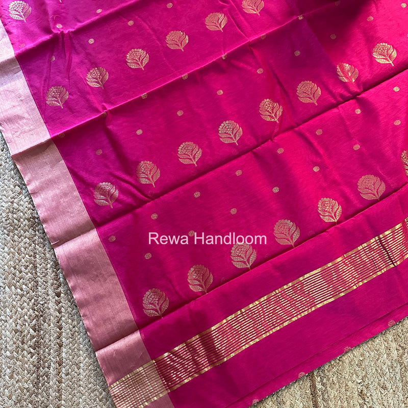 Rani Pink Chanderi Butta Silk Saree BSC027