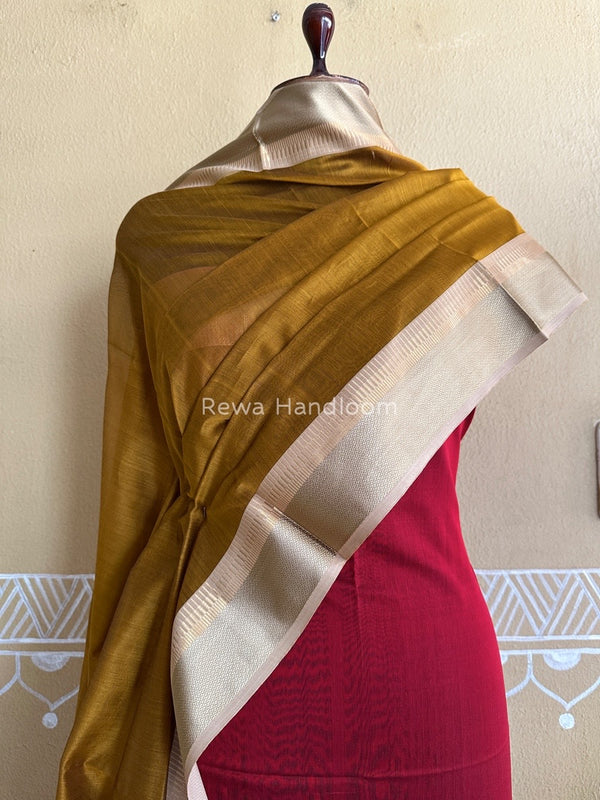 Maheshwari Red-Mustard Yellow Resham Border Dress Material BRD017