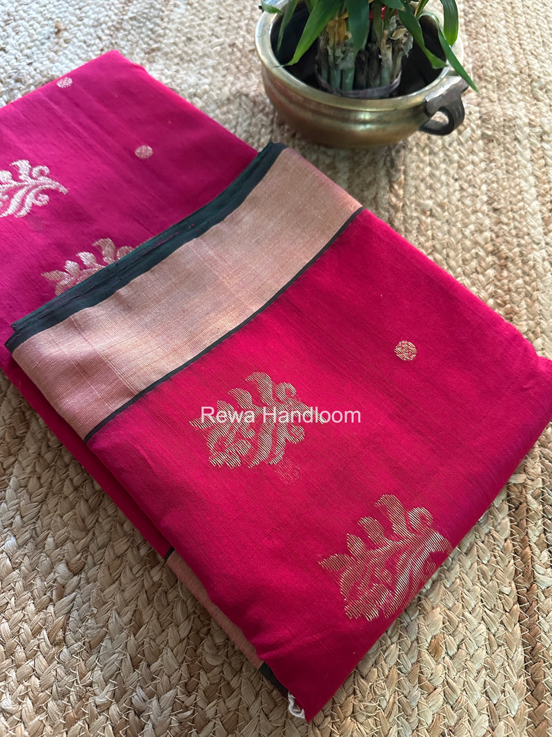 Rani Pink Chanderi Butta Silk Saree BSC039
