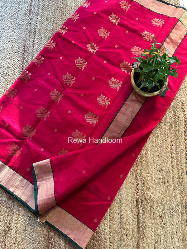 Rani Pink Chanderi Butta Silk Saree BSC039
