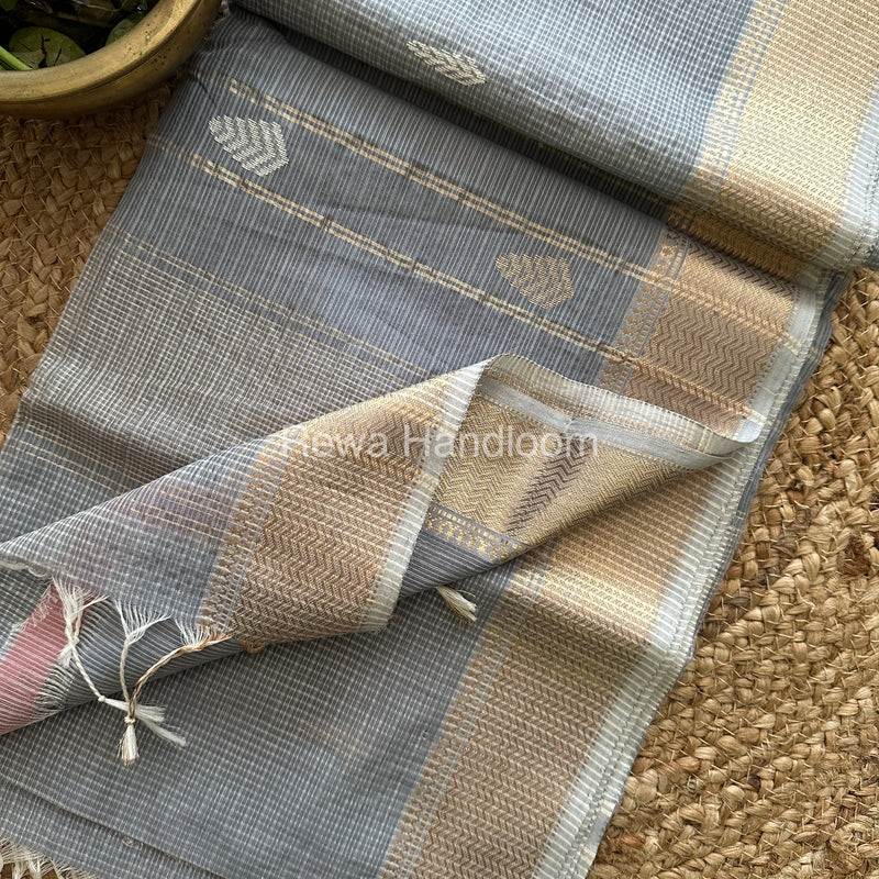 Grey Zari Butti ~ Maheshwari Saree-KJS03