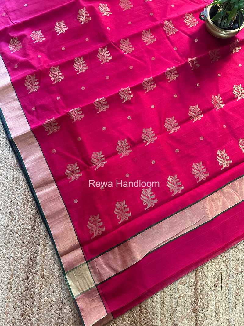 Rani Pink Chanderi Butta Silk Saree BSC039