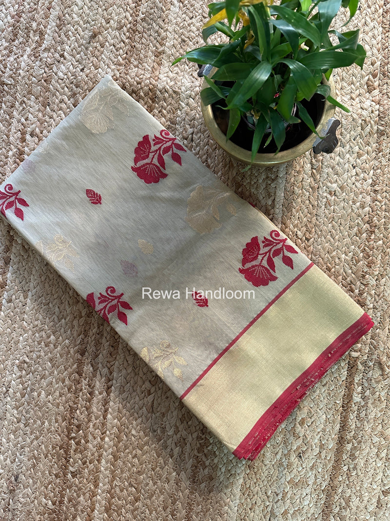 Beige Chanderi Butta Silk Saree BSC038