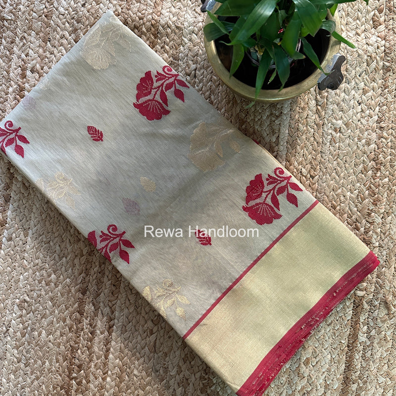 Beige Chanderi Butta Silk Saree BSC038