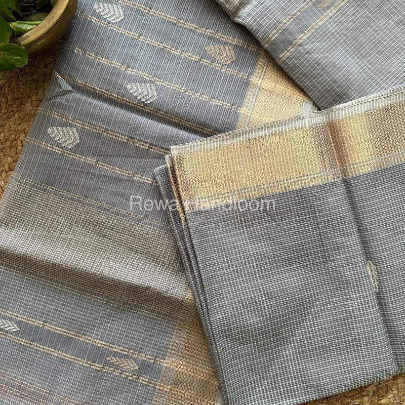 Grey Zari Butti ~ Maheshwari Saree-KJS03