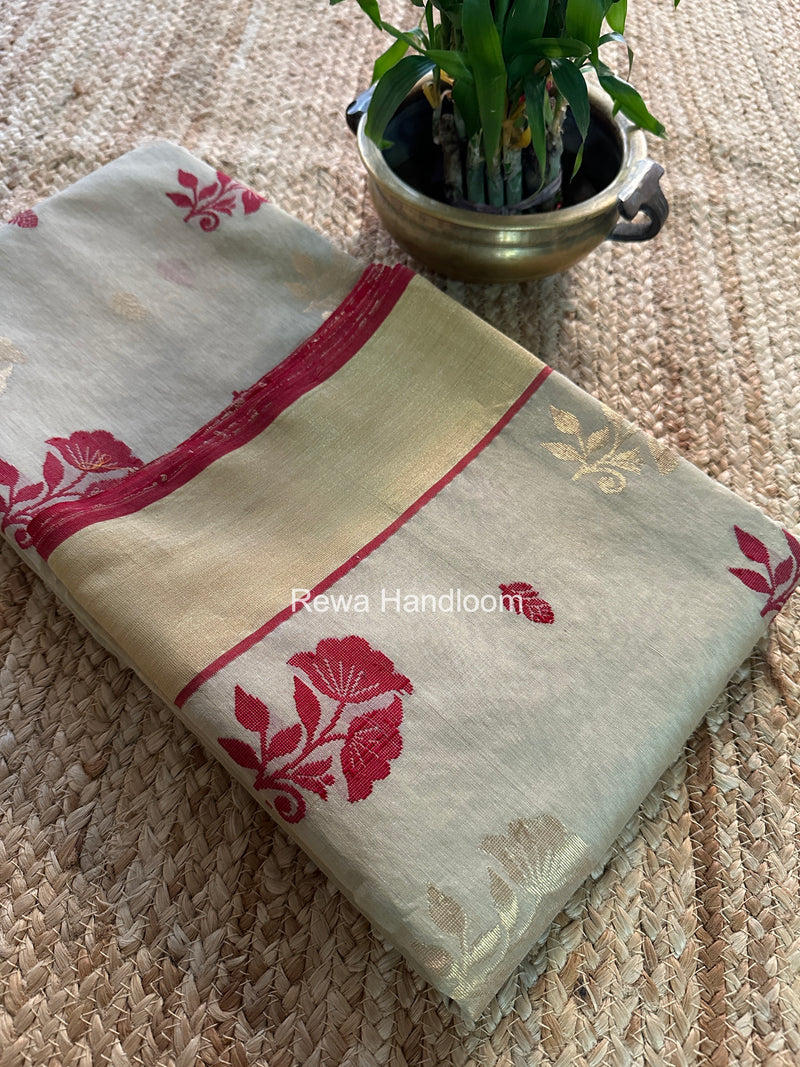 Beige Chanderi Butta Silk Saree BSC038