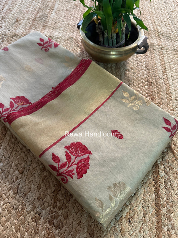 Beige Chanderi Butta Silk Saree BSC038