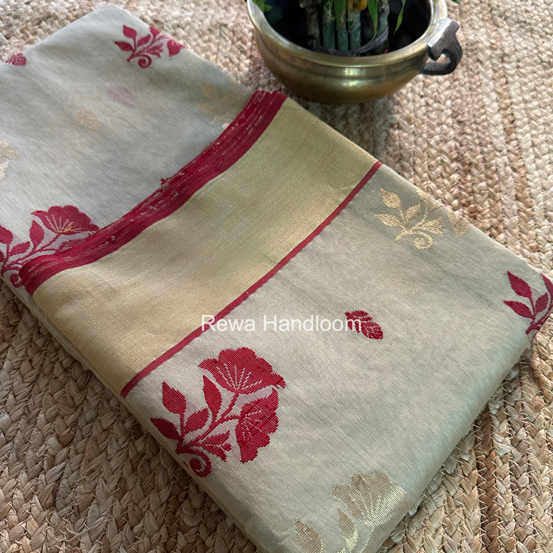 Beige Chanderi Butta Silk Saree BSC038