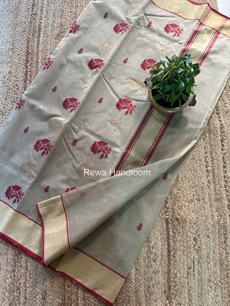 Beige Chanderi Butta Silk Saree BSC038