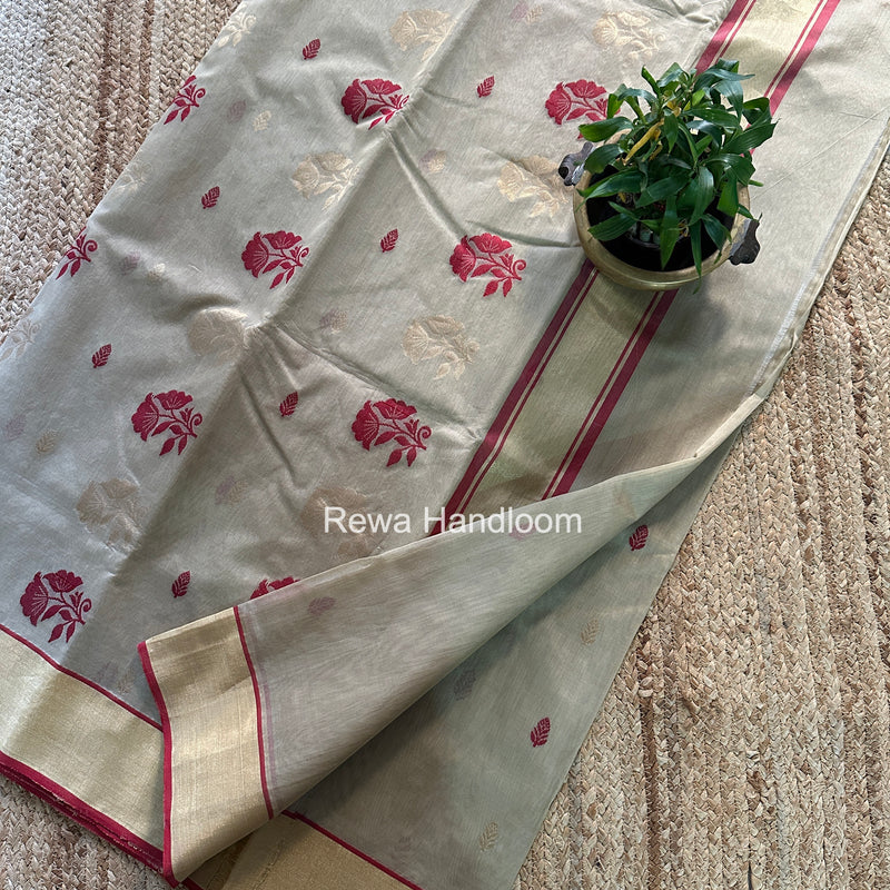 Beige Chanderi Butta Silk Saree BSC038