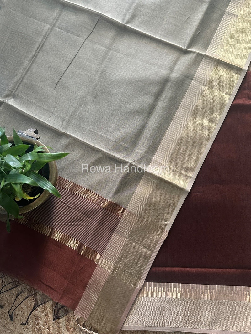 Maheshwari Coffee Brown-Beige Zari Border Dress Material BRD045