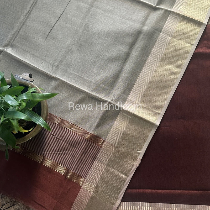 Maheshwari Coffee Brown-Beige Zari Border Dress Material BRD045