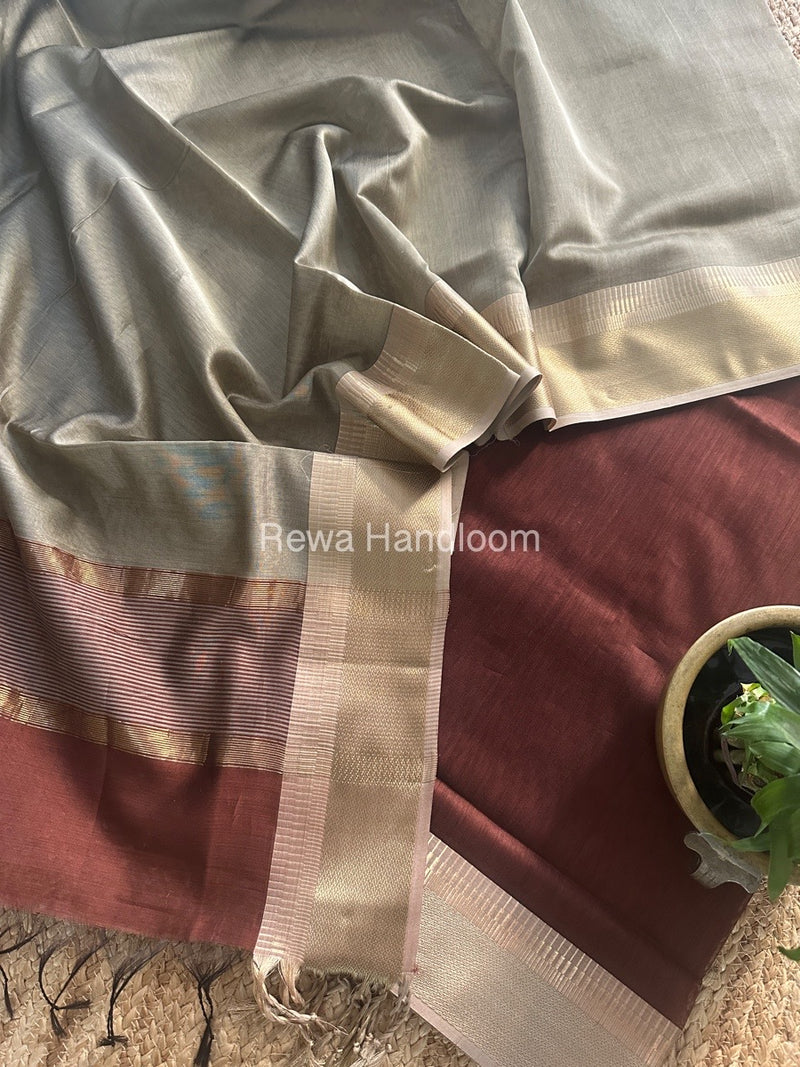 Maheshwari Coffee Brown-Beige Zari Border Dress Material BRD045
