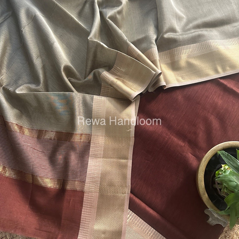 Maheshwari Coffee Brown-Beige Zari Border Dress Material BRD045