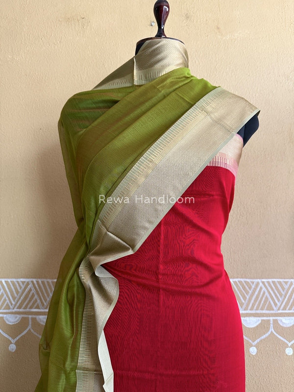 Maheshwari Red-Mehendi Green Resham Border Dress Material BRD022