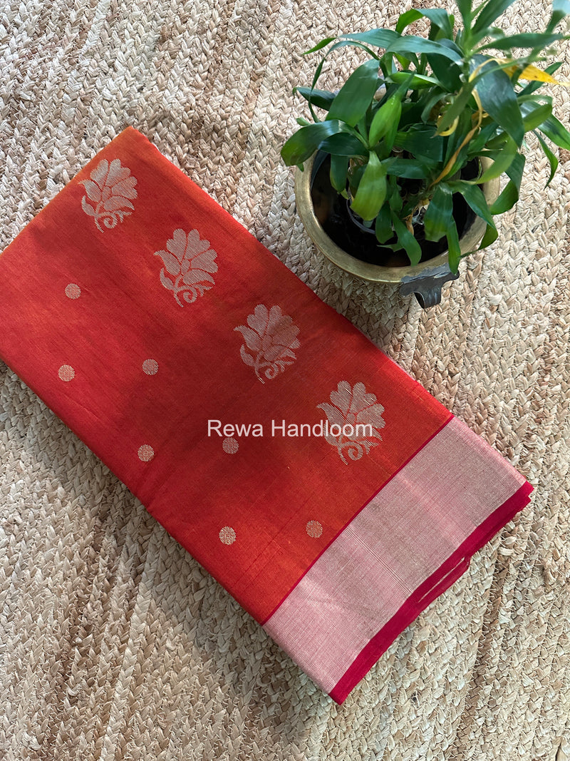 Rust Chanderi Butta Silk Saree BSC024