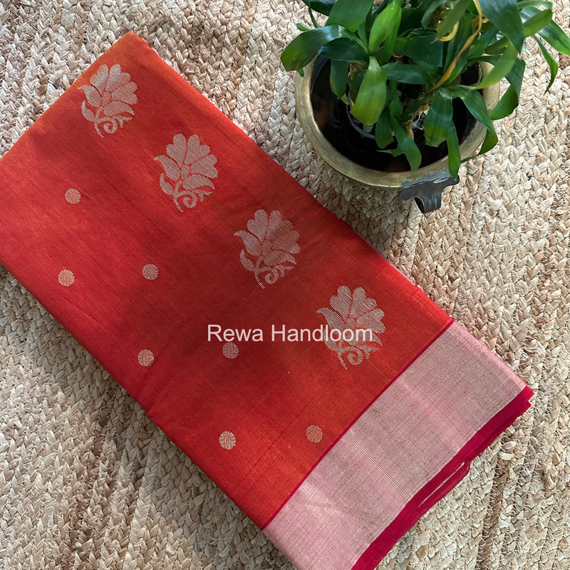 Rust Chanderi Butta Silk Saree BSC024