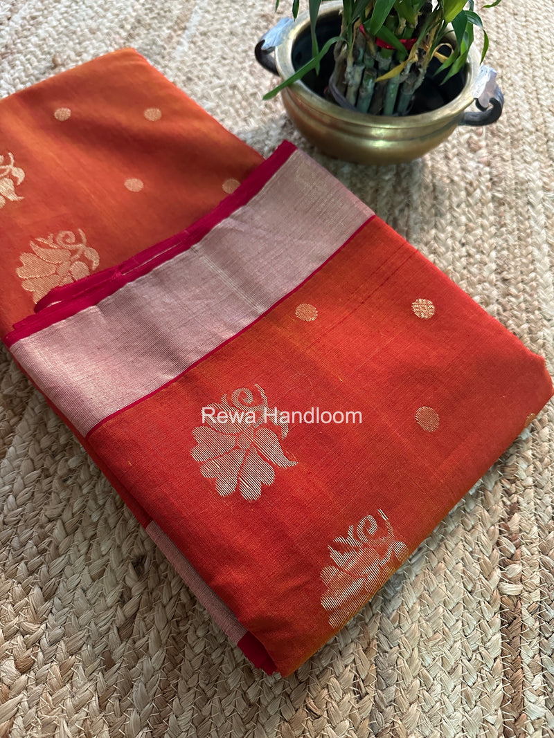 Rust Chanderi Butta Silk Saree BSC024