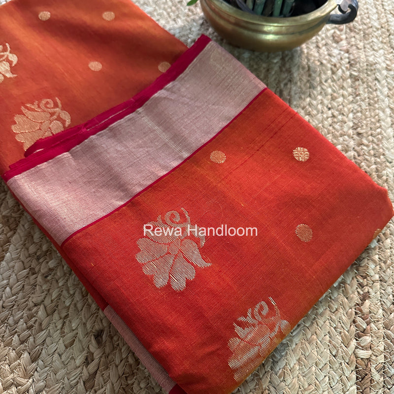 Rust Chanderi Butta Silk Saree BSC024