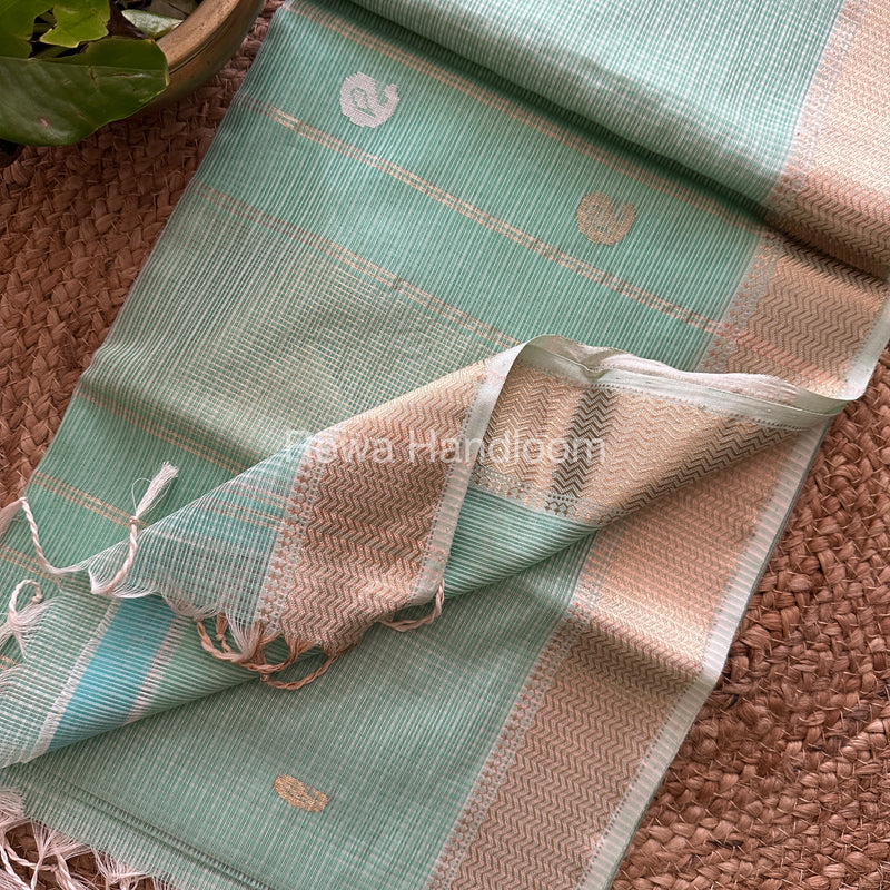 Sea Green Zari Butti ~ Maheshwari Saree-KJS04