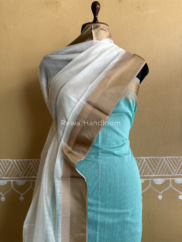Maheshwari Light Aqua Green-White Resham Border Dress Material BRD020