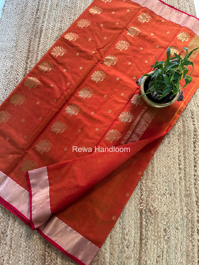 Rust Chanderi Butta Silk Saree BSC024