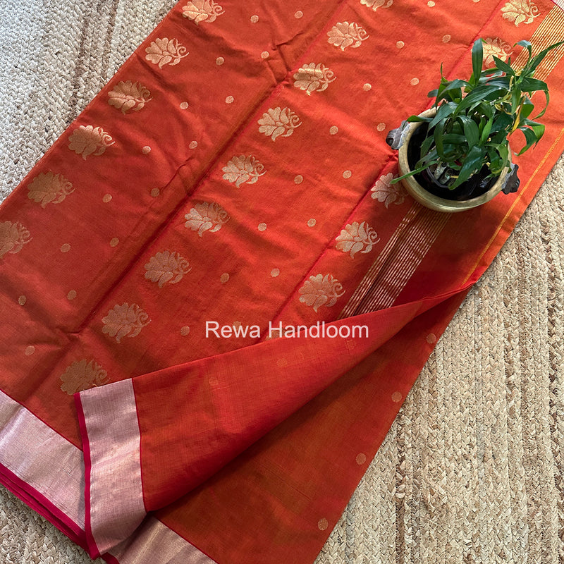Rust Chanderi Butta Silk Saree BSC024