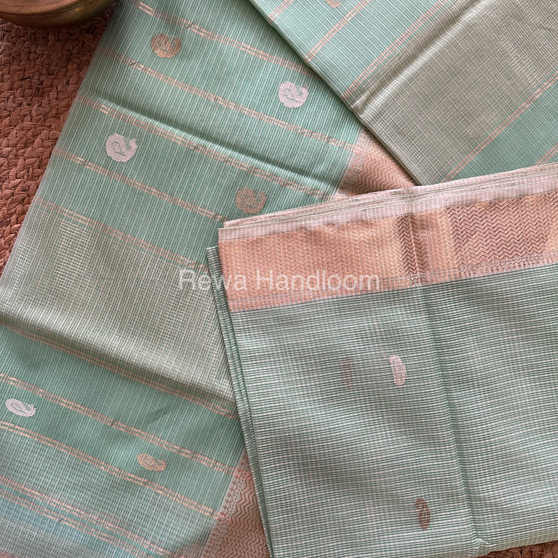 Sea Green Zari Butti ~ Maheshwari Saree-KJS04