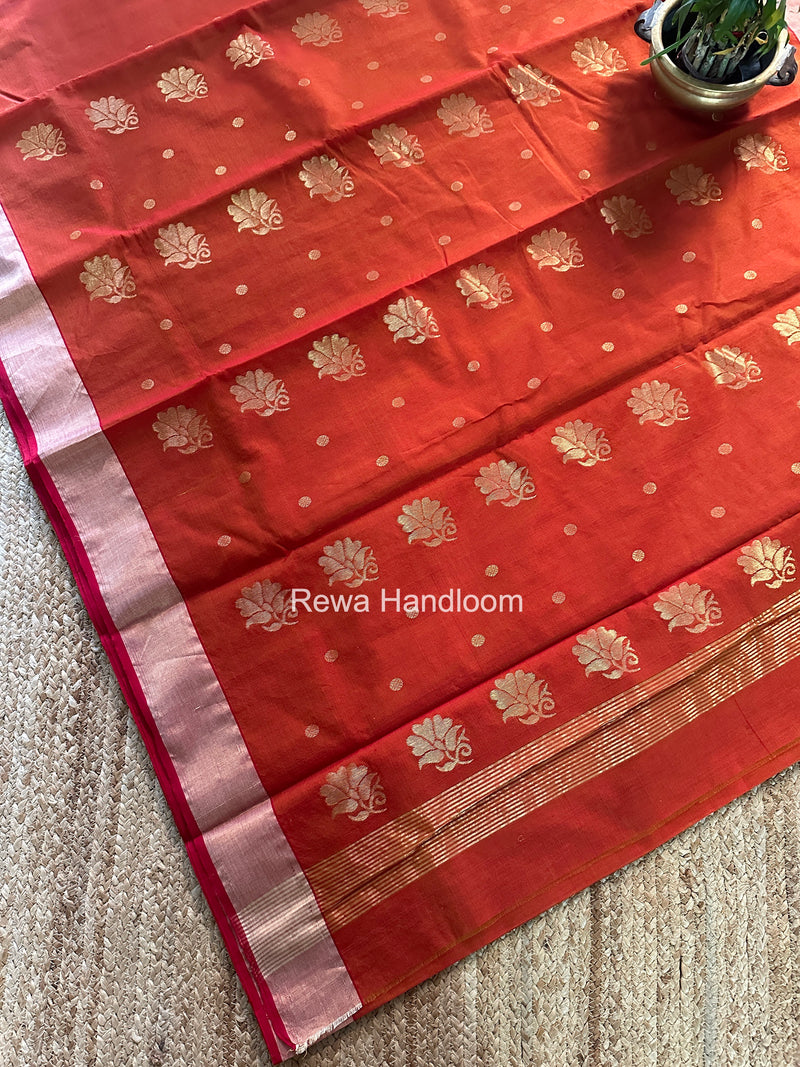Rust Chanderi Butta Silk Saree BSC024