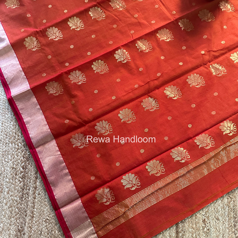 Rust Chanderi Butta Silk Saree BSC024