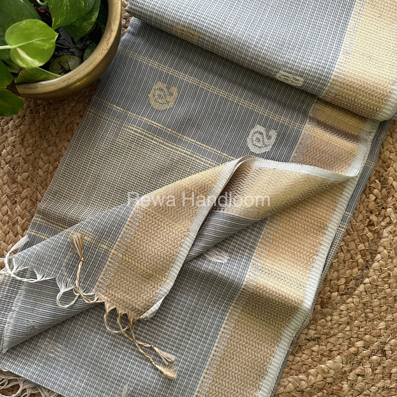 Grey Zari Butti ~ Maheshwari Saree-KJS05