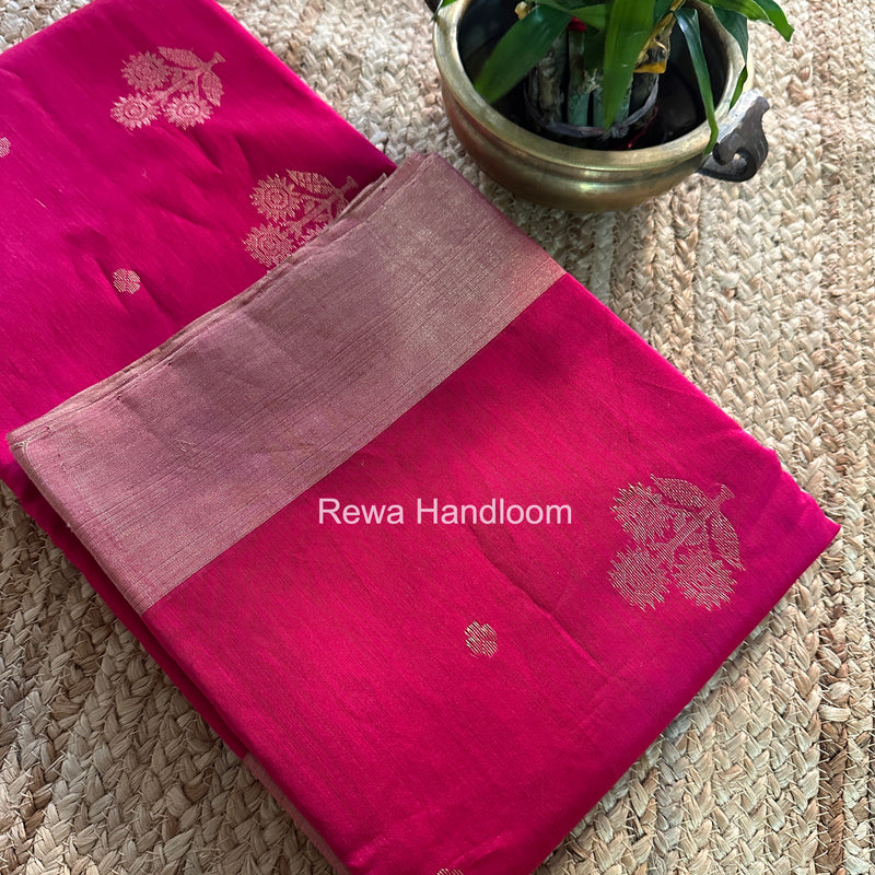 Rani Pink Chanderi Butta Silk Saree BSC031