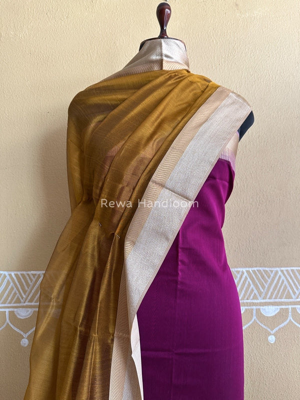 Maheshwari Magenta-Mustard Yellow Resham Border Dress Material BRD015