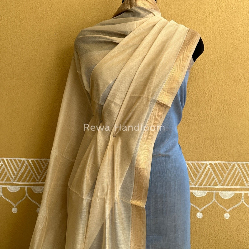 Maheshwari Blue-Beige Tissue Buta  Dress Material TPT042